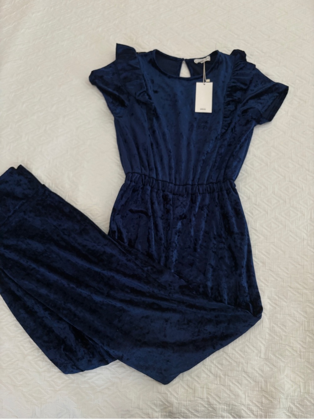 Mango Crushed Velvet Dress in Deep Navy